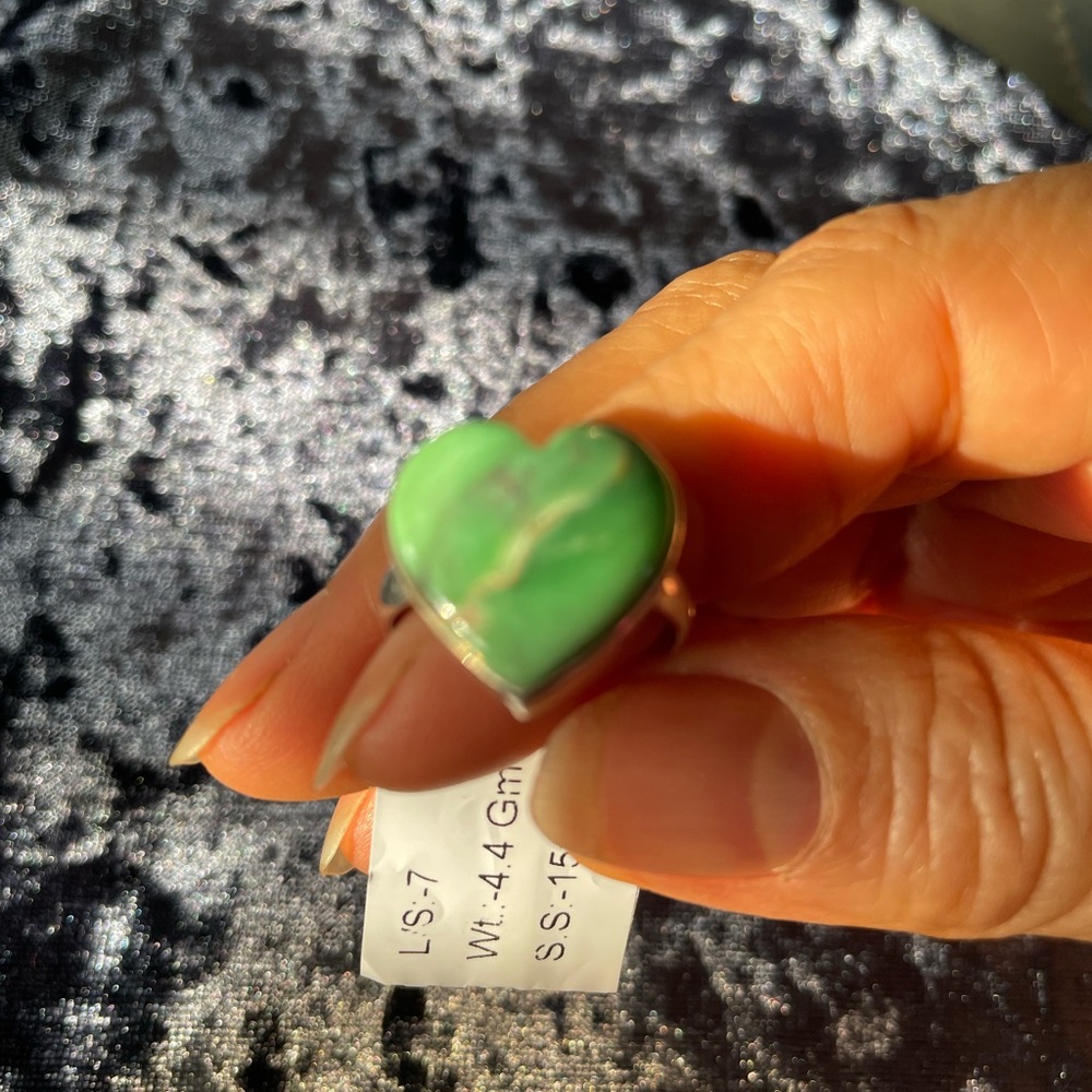 Green Agate heart and sterling ring 7